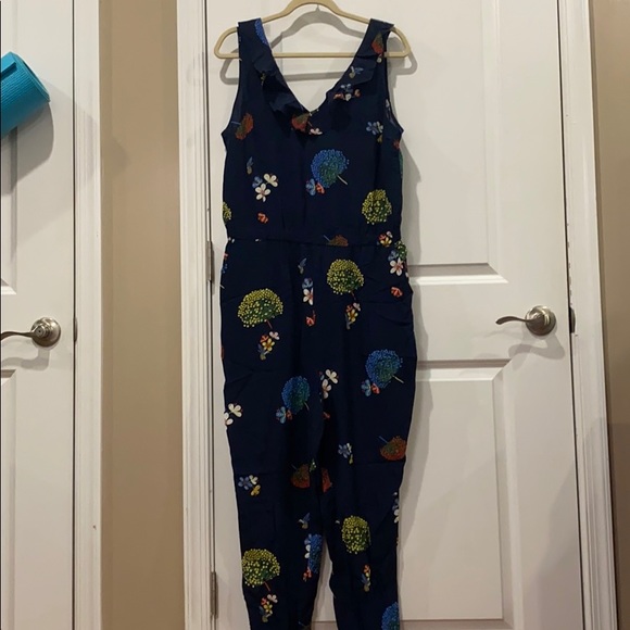 LOFT Pants - Navy Blue Floral Loft Ruffle Jumpsuit